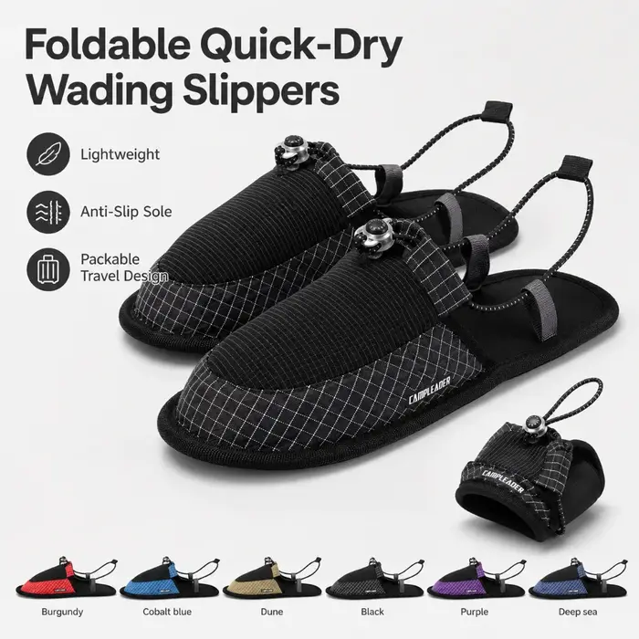 CAMPLEADER Chaussons de camping pliables légers, séchage rapide, antidérapants, chaussures aquatiques pour la plage, l'hôtel, les voyages en avion, le camping