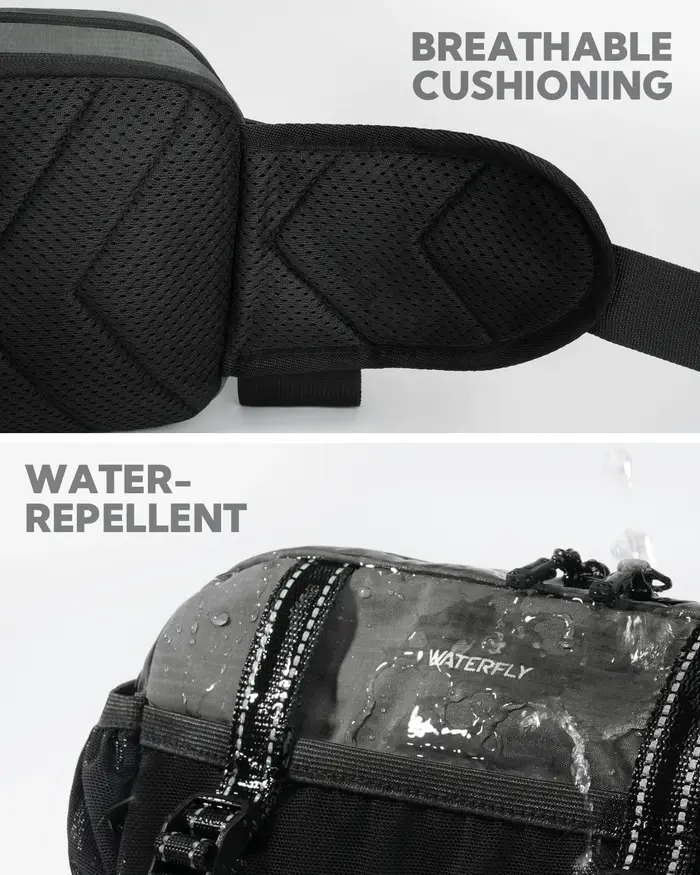 WATERFLY Sac banane de randonnée 3L – Sac de taille avec 2 porte-bouteilles et 9 poches