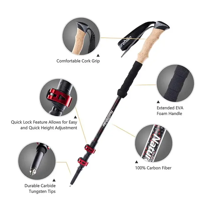 Bâtons de randonnée Naturehike, 1 pièce, bâton de randonnée pliable en fibre de carbone, bâtons téle
