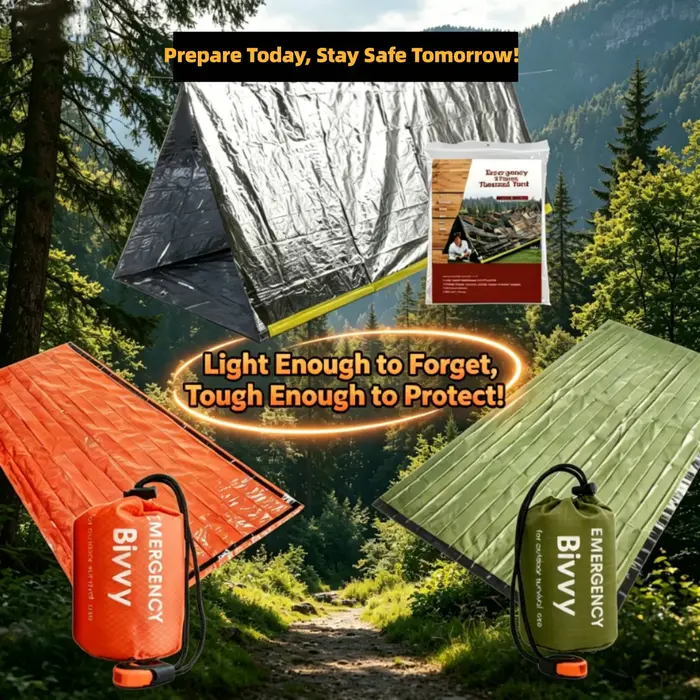 Tente thermique compacte d'urgence et sac de bivouac – Équipement de survie à déploiement rapide pour les aventures dans le désert et les randonnées d'une journée