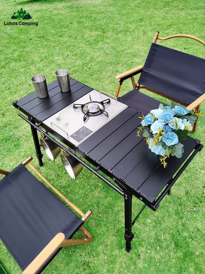 Lohascamping Camping pliant multifonctionnel IGT table ensemble complet rouleau brasero table jambe 