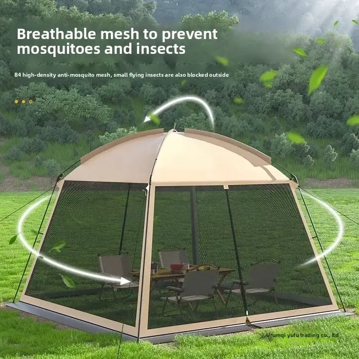 Tente de camping extérieure avec auvent en maille anti-moustiques