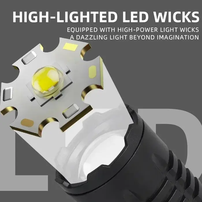 Lampe torche LED haute puissance avec zoom et affichage numérique