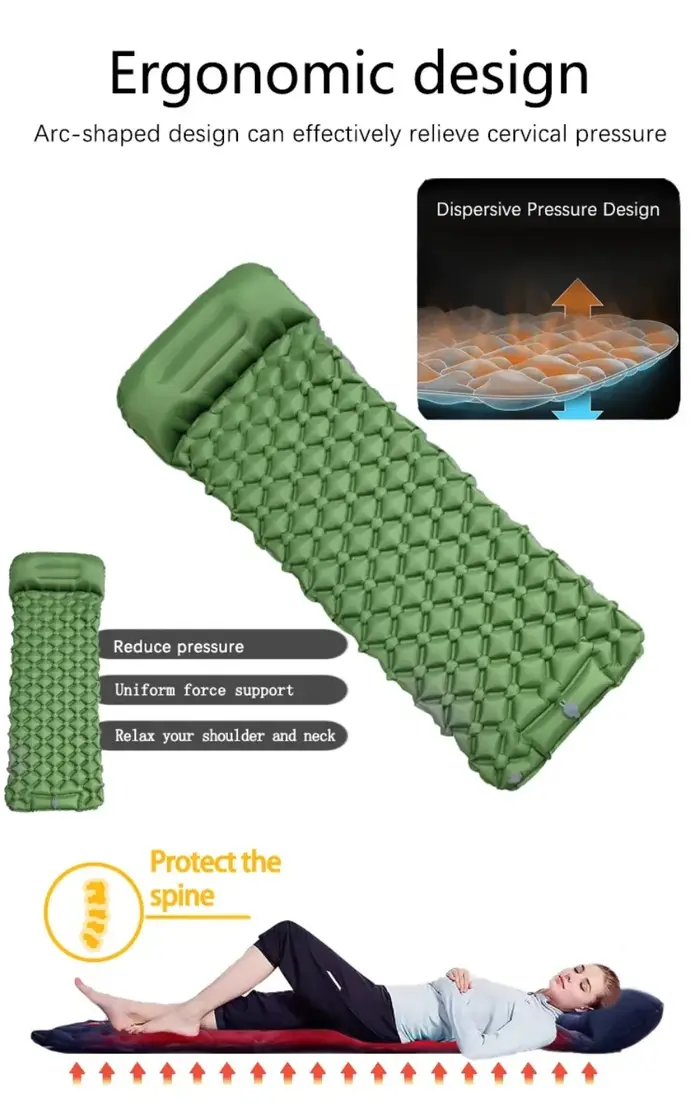 Matelas de camping gonflable avec oreiller