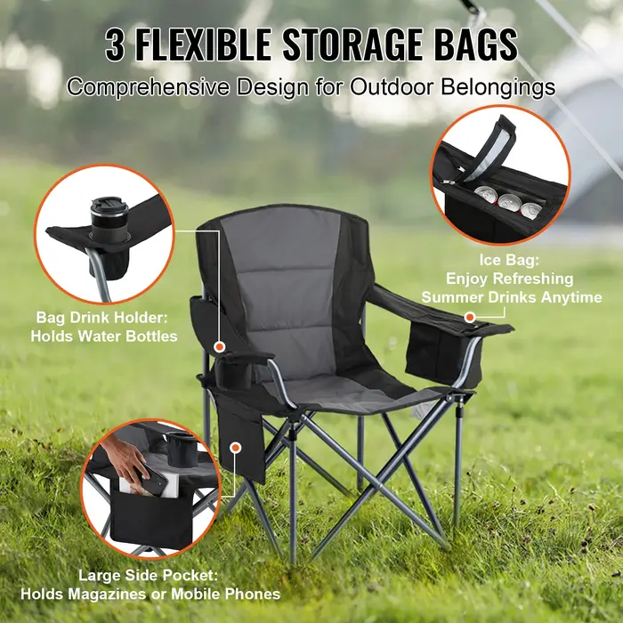 SucceBuy Chaise pliante de camping pour adultes, fauteuils portables à dossier lombaire rembourré av