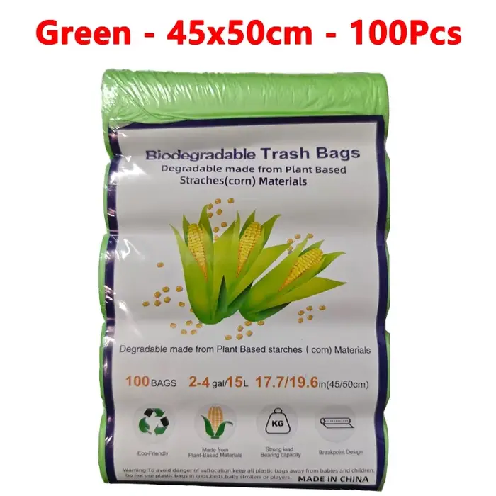 100 sacs poubelles jetables biodégradables et compostables de 2,6 gallons (45 cm x 50 cm) pour la ma