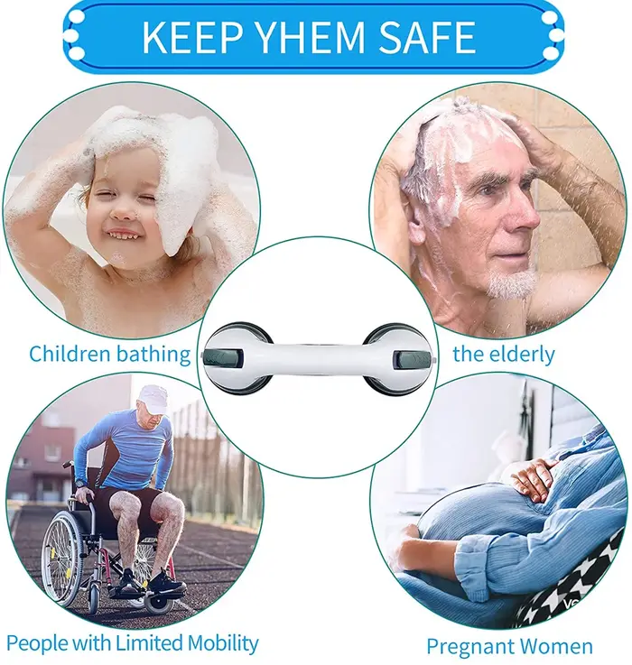 Barre d'appui de salle de bain, poignée de douche, barre de traction, super adhérence, double verrouillage, ventouse de sécurité, support antidérapant pour toilettes