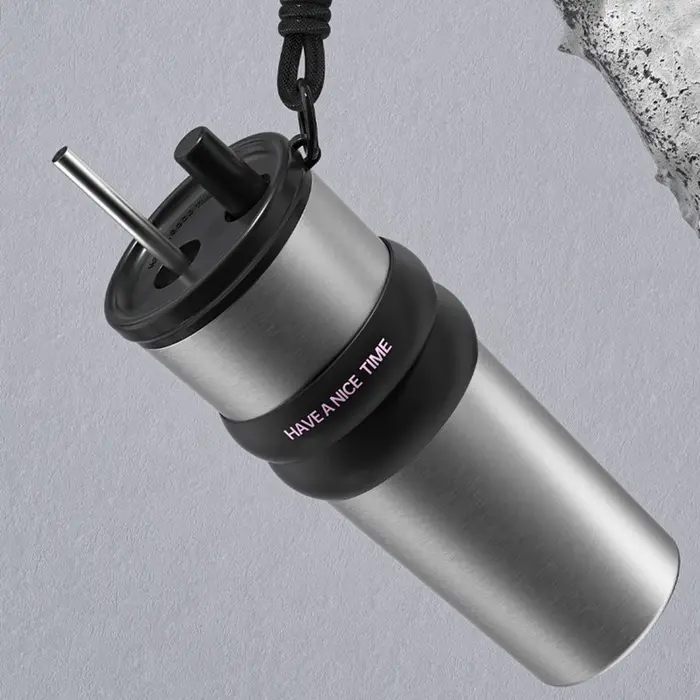 Bouteille isolée sous vide en acier inoxydable avec paille, Thermos anti-fuite pour chaud et froid, bouteille d'eau Portable pour les voyages et le sport