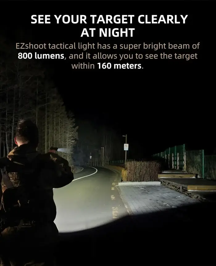 Lampe de poche tactique Ezshoot 800 lumens compact Pistol Light Rechargeable compatible avec Picatinny et Gl Rails Strobe Mode