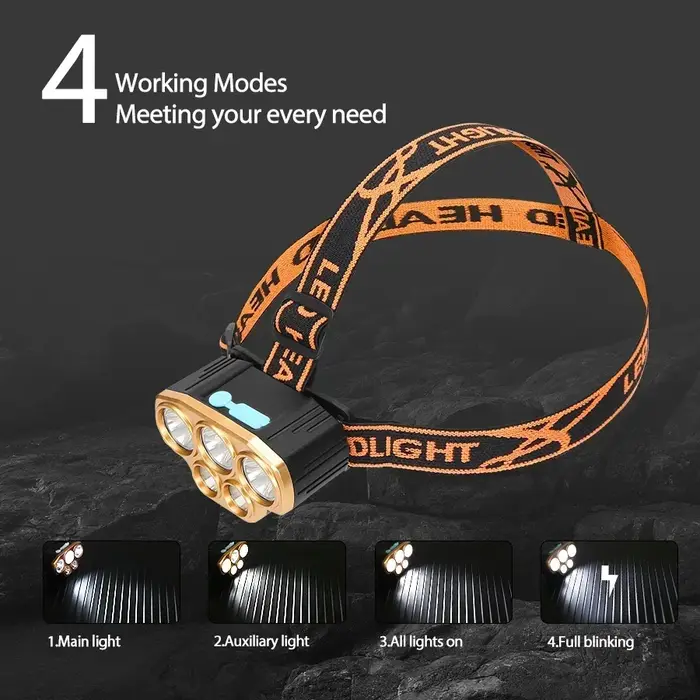 Lampe frontale puissante à 5 LED