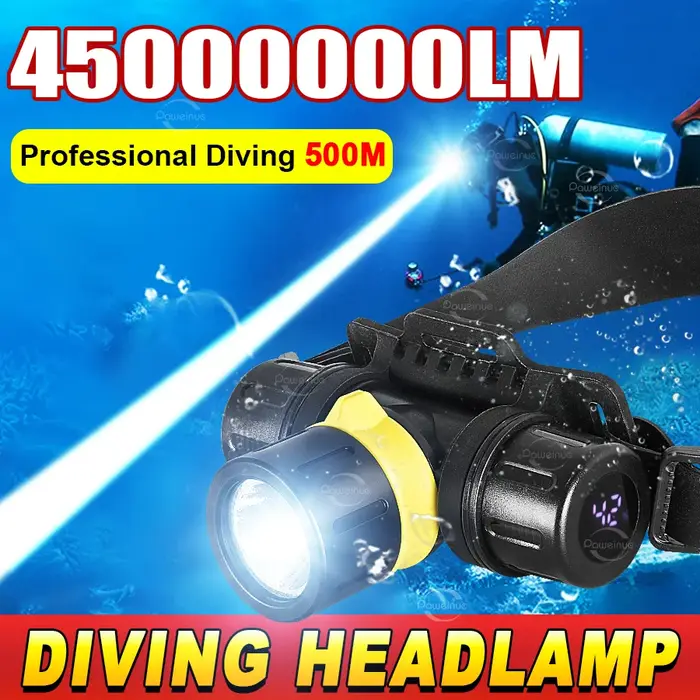Phare de plongée Portable Rechargeable 500M sous-marin Submersible IPX8 étanche LED très brillante plongeur lampe frontale de pêche sous-marine