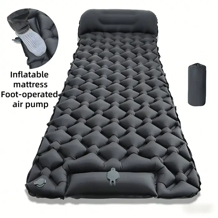 Matelas gonflable de camping avec oreillers, tapis de couchage pliable ultraléger pour l'extérieur, 