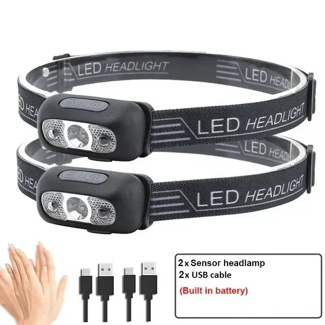 Lampe frontale puissante à LED portable avec capteur
