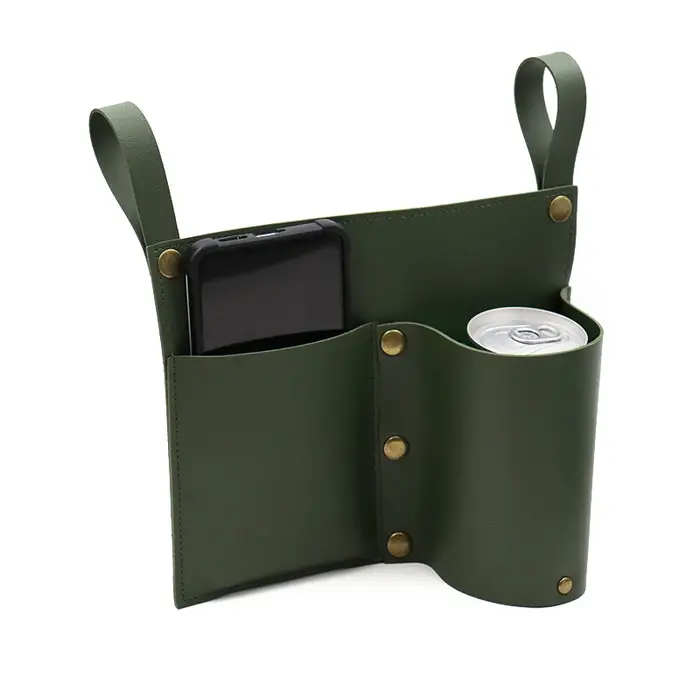 Poche pour chaise de camping, pochette pour chaise de plage avec 2 poches en cuir, sac latéral pour fauteuil roulant pour chevet/extérieur/plage/Camping