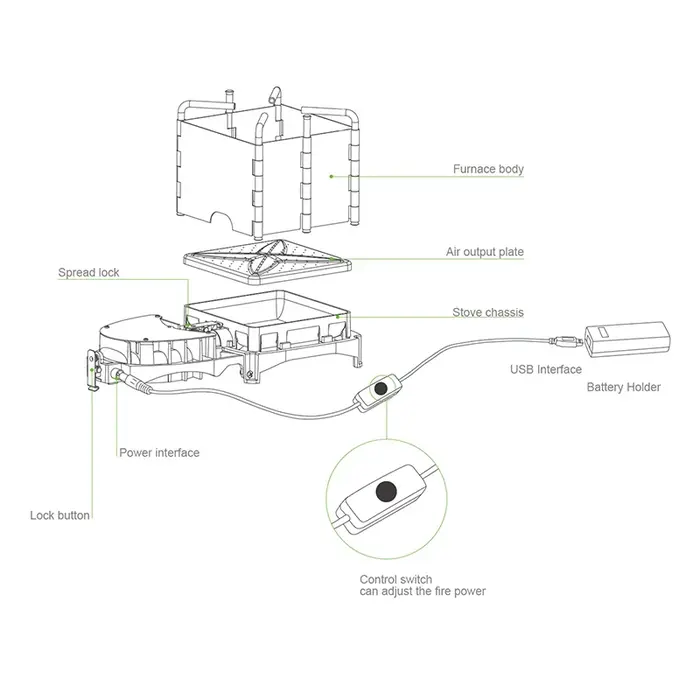 BRS 6000W poêle à bois extérieur pliable léger four à bois de chauffage cuiseur à charbon de bois BB