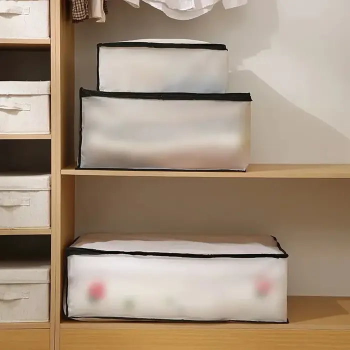 Sac de rangement semi-transparent en PEVA pour couettes et vêtements