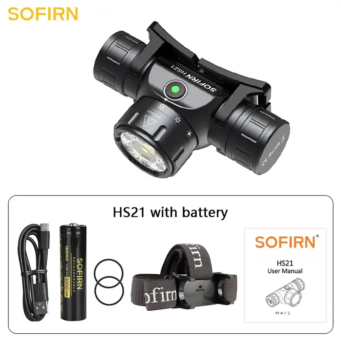Sofirn HS21 SFT40 LED 2000lm lampe frontale rouge 18650 USB C