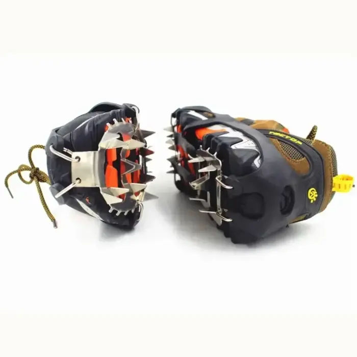 1 paire de Crampons d'escalade professionnels 18 goujons anti-dérapant glace neige chaussures de marche Spike Grip
