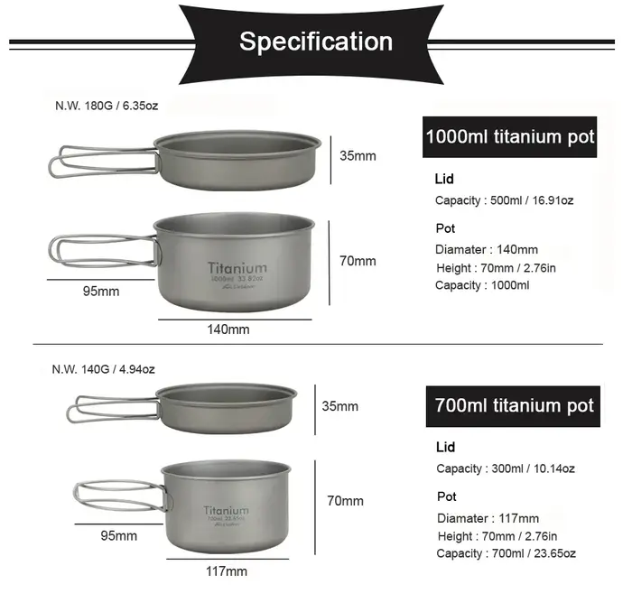 APG-Poêle en titane ultralégère pour camping en plein air, casserole en titane, ustensiles de cuisin