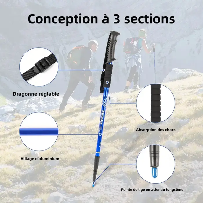 Bâtons de randonnée ultralégers à 3 sections