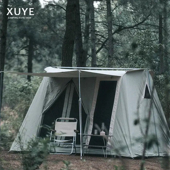 Tente de camping en plein air, tente arquée rétro en coton 300x300x200cm, tente de glamping imperméable, tente quatre saisons pour la famille