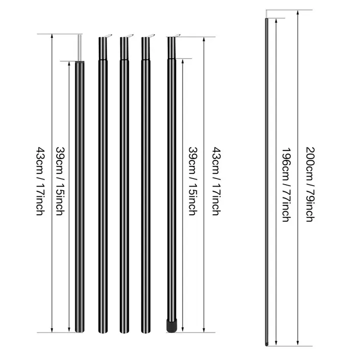 Bâtons de tente télescopiques de 2 m, ensemble de 2 bâtons pliables légers et réglables pour Trekkin