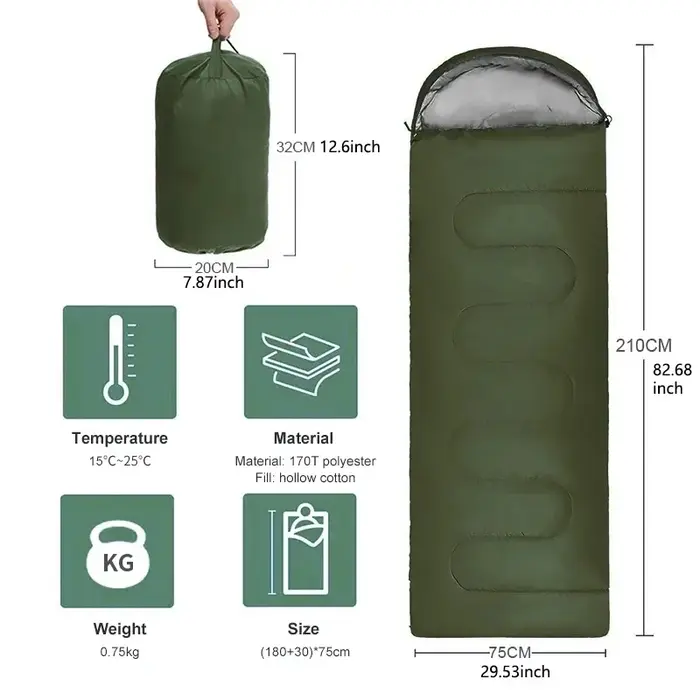 Sac de couchage ultraléger imperméable 4 saisons, enveloppe chaude pour le camping, la randonnée et les voyages en plein air