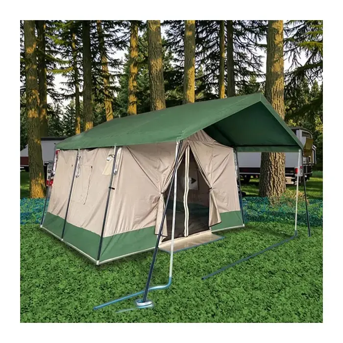 Tente de glamping de luxe de style safari, quatre saisons, avec poteaux en fer, double couche, en ti