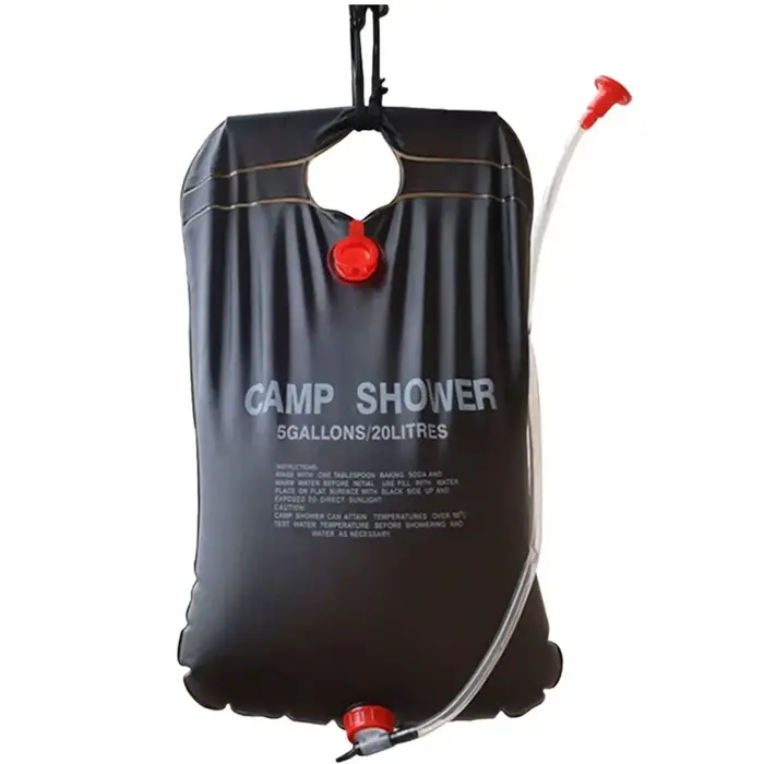 Sac de douche solaire 20L, portable et pliable, avec tuyau et pulvérisateur pour le camping, le bain des animaux, les voyages et les activités de plein air