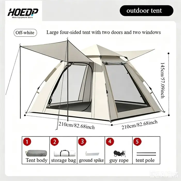 Tente de camping automatique HOEDP, taille moyenne, 1 porte, 3 fenêtres, UPF50+, imperméable, pliable, pour parc, pique-nique, camping en plein air