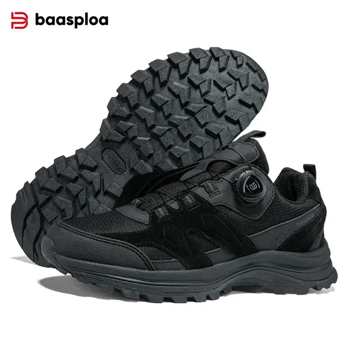 Baasploa – chaussures de randonnée pour hommes, avec bouton rotatif, chaussures d'extérieur en cuir,
