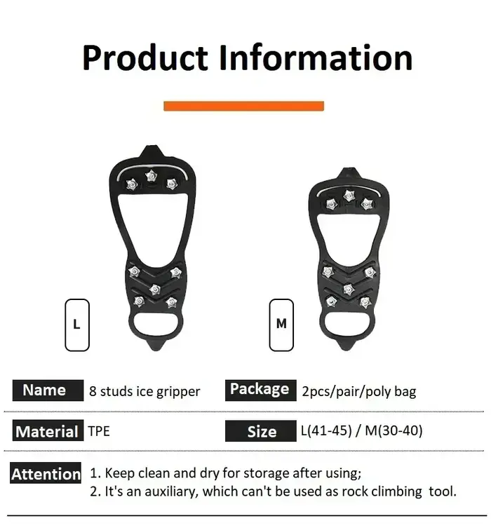 Crampons à glace à 8 dents pour chaussures