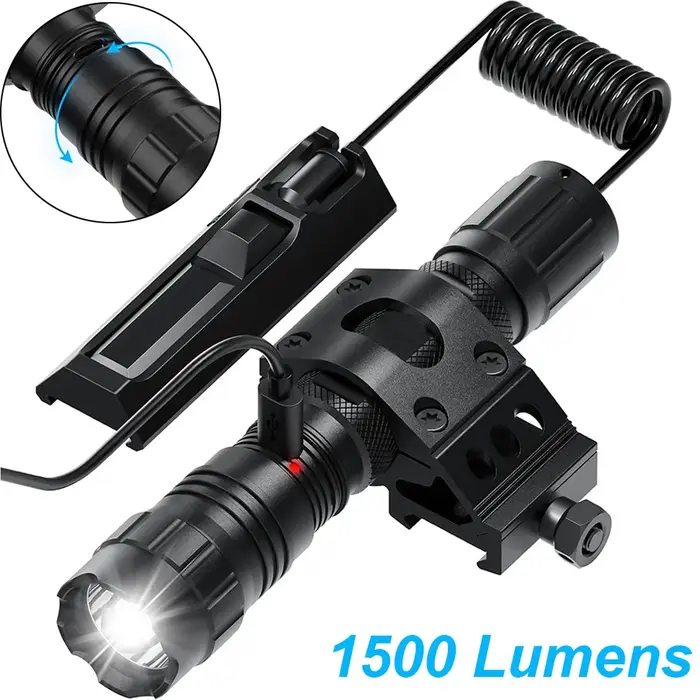 Lampe torche pour fusil 1500 lumens, rechargeable, lampe tactique pour armes à feu, lampe torche LED
