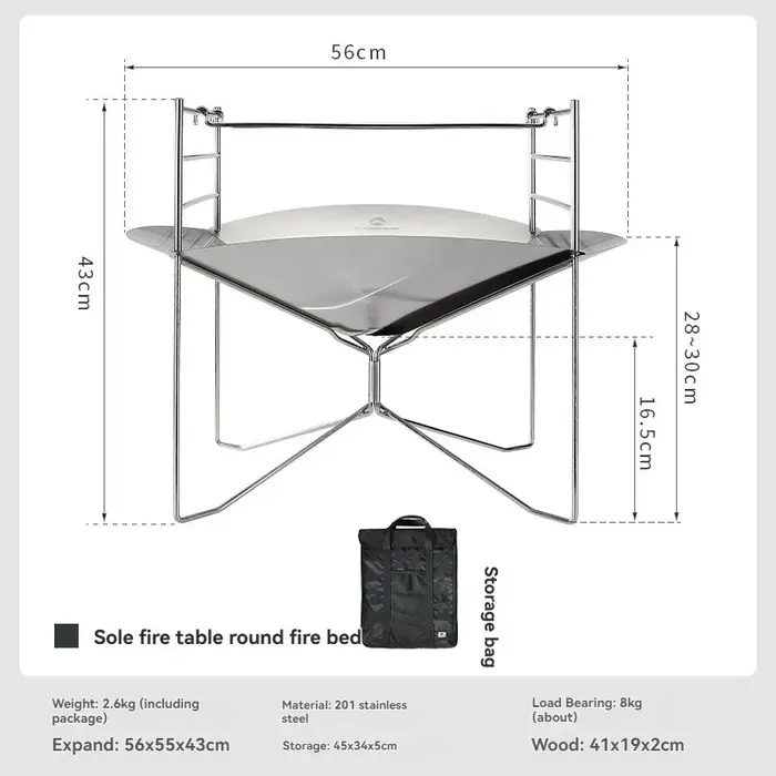 CAMPINGMOON SOLO-A3 Table de feu portable en acier inoxydable avec ponts réglables Barbecue de campi