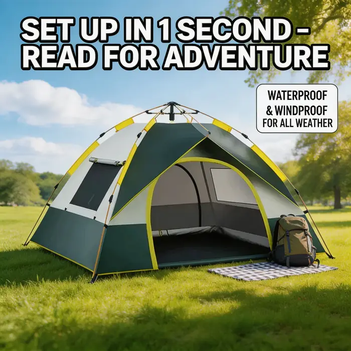 Tente de camping instantanée pour 3-4 personnes, imperméable, protection UV, tente automatique pour la randonnée en plein air