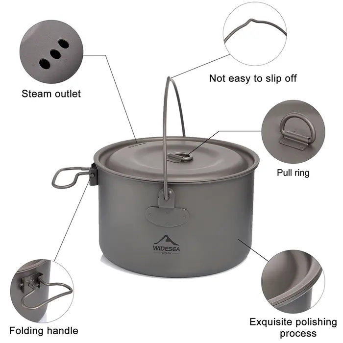 ESEA-Ensemble d'ustensiles de cuisine en titane pour camping, chaudron de tourisme, marmite d'extéri