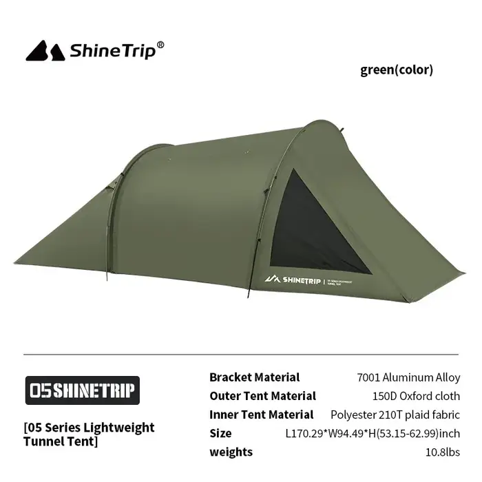 Tente tunnel légère ShineTrip pour 2 personnes, en tissu Oxford, imperméable, protection solaire, po