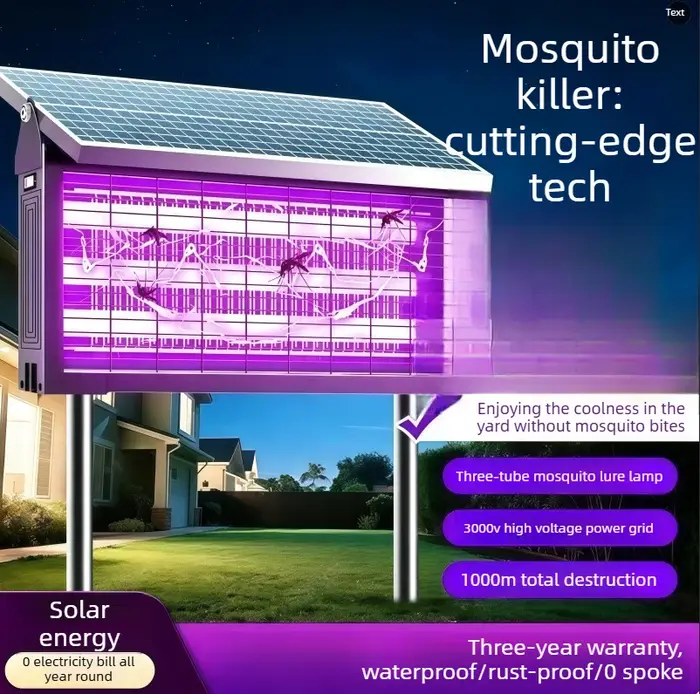Lampe Solaire Professionnelle Anti-Moustiques d'Extérieur Haute Puissance Étanche Piège à Mouches pour Ferme Jardin Verger Patio Tue-Insectes