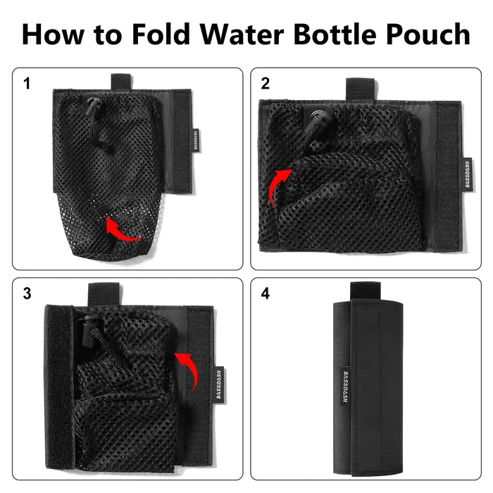 Bassdash pochette pour bouteille d'eau avec sangles Molle pince de ceinture mousqueton sac de support en maille pliable pour voyage pêche chasse randonnée