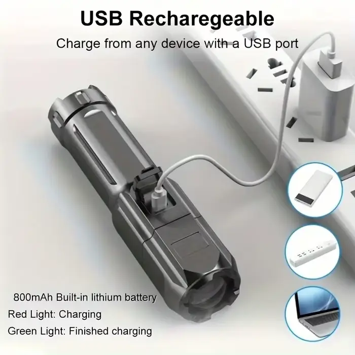 Puissante lampe de poche LED Rechargeable USB étanche Zoom pêche chasse Camping 100.00 Lumen