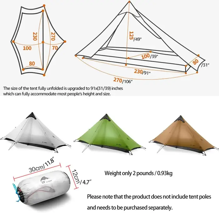 3F UL Gear-Tente de randonnée portable ultralégère