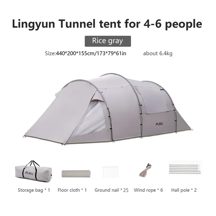 Tente tunnel de camping BISINNA pour 4 à 6 personnes, grand espace, portable, pour pique-nique, rand