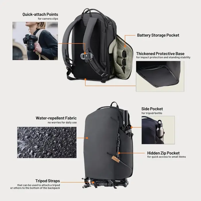 Sac à dos de voyage pour photographie en plein air 16L 22L
