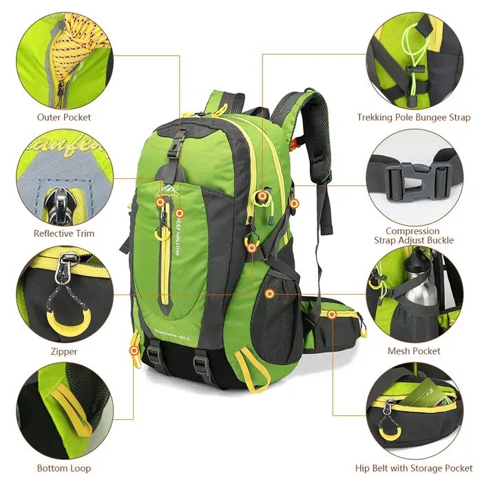 40L résistant à l'eau voyage sac à dos Camp randonnée ordinateur portable sac à dos Trekking escalade sacs à dos pour hommes femmes