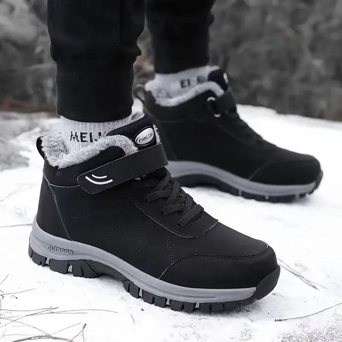 Bottes de neige épaisses doublées polaire pour hommes, chaussures d'hiver antidérapantes à semelle souple pour la montagne, chaussures en coton style papa, rétro artistique