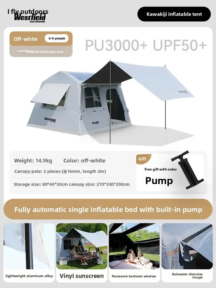 Tente gonflable automatique pour 6 à 8 personnes, équipement de Camping pour la nuit, deux pièces et