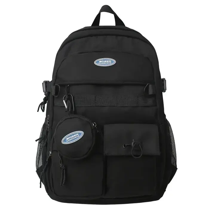 Sac à Dos Noir de Grande Capacité pour Homme et Femme, Cartable à Double Initiation, 3 Documents, Bl
