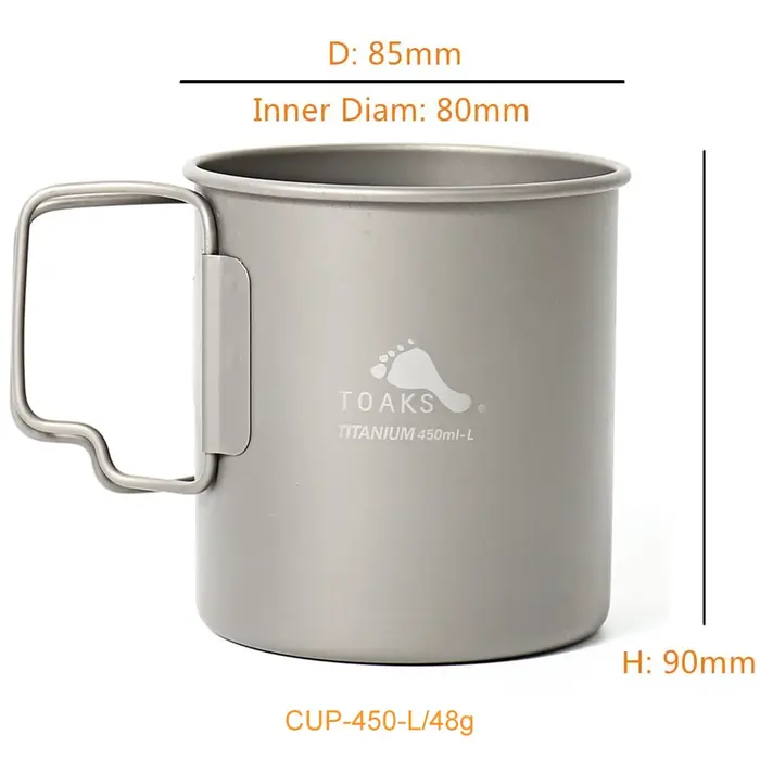 TOAKS-Tasse en Titane Version Ultralégère avec Poignée Pliable, Équipement de Camping en Plein Air, 