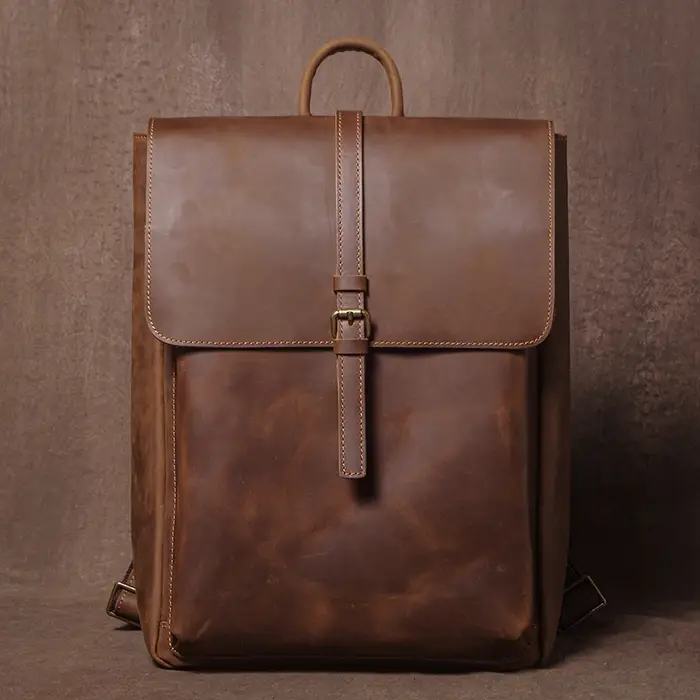GURO – sac à dos rétro en cuir véritable pour hommes et femmes, sac de voyage à rabat Simple, en cui