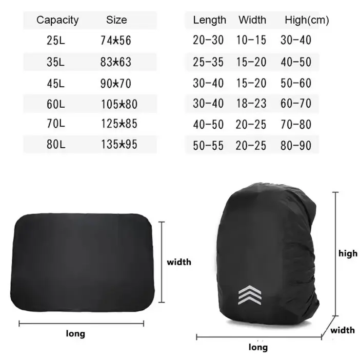 1 pièces 25-60L alpinisme sac à dos housse de pluie cyclisme randonnée sac à dos réfléchissant couverture étanche sac à